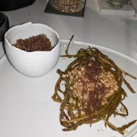 "The Egg" with yummy wild asparagus at Petra in Santorini