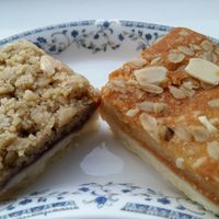 Takeout of vegan Blackcurrant Crumble and Apricot Almond Orange slices £2.80 each. at Severndroog Castle Tea Room in South East London