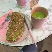 Matcha Oat Latte and Smashed Avo Toast  at How Matcha! in London