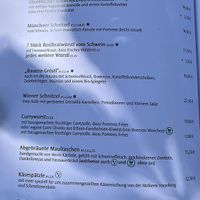 Menu with vegan Maultaschen  at Wirtshaus am Bavariapark in Munich