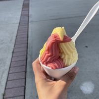 raspberry, mango, passionfruit italian ice. $5 for a cup  at Strollos Italian Ice in Belmar