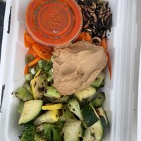 Rice bowl with veg instead of egg + cashew butter + hot sauce  at B-Side Foods in Seattle