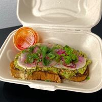 avocado toast + hot sauce (takeout) at B-Side Foods in Seattle
