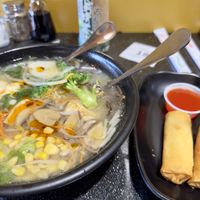 Tofu Miso Ramen with veggies and a side of spring rolls  at Umami Noodle in Cuyahoga Falls