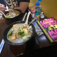 My partner asked for his tofu veggie ramen to be made extra spicy, which it is    at Umami Noodle in Cuyahoga Falls