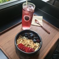 Triple berry yogurt bowl with hibiscus and rose ice tea  at Savage Garden - Maybe closed in Seoul