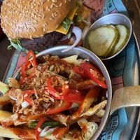 Plant burger with dirty fries (without cheese)   at Bill's in Gloucester