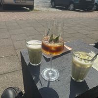 Iced Matcha Latte and espresso tonic elderflower   at Exkaffee in Muenster