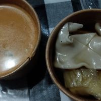 Tom yum and wonton at OPLANTE Vegan Sushi & Wok  in Montreal