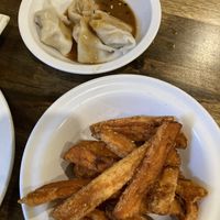 Sweet potato fries and raviolis  at OPLANTE Vegan Sushi & Wok  in Montreal