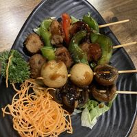 Mock Chicken and Mushroom skewers  at OPLANTE Vegan Sushi & Wok  in Montreal
