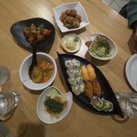 Some you can eat options. Chicken balls, curry, beef balls, sushi, wakame salad.   at OPLANTE Vegan Sushi & Wok  in Montreal