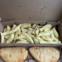 Vegan fish and chip supper meal  at The Seaforth in Ullapool