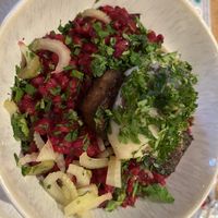 Beetroot risotto with parsley mash and tofu   at Prímás Pince in Esztergom