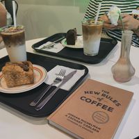 Banana bread, chocolate banana bread and two iced lattes at Caffeinated in Busan