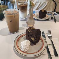 Choco banana bread and iced vanilla latte at Caffeinated in Busan