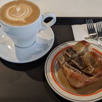 Banana bread and latte at Caffeinated in Busan