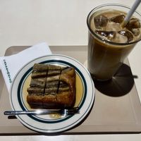 Banana bread and coffeee  at Caffeinated in Busan
