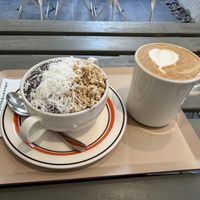 Berry bowl and lattee  at Caffeinated in Busan