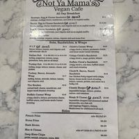 Menu Oct 2025  at Not Ya Mama's Vegan Cafe in Salem