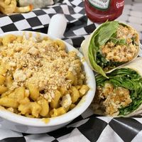 Mac and cheese side and chicken Caesar wrap  at Not Ya Mama's Vegan Cafe in Salem
