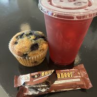 Blueberry muffin, raspberry lemonade ice tea, buccaneer candy bar  at Not Ya Mama's Vegan Cafe in Salem