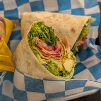 "turkey", lettuce and tomato wrap at Not Ya Mama's Vegan Cafe in Salem