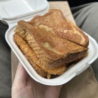 French toast egg sandwich with bacon  at Not Ya Mama's Vegan Cafe in Salem