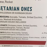 Vegetarian section on menu at La Piadineria in Milan