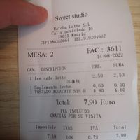 Receipt at Sweet Studio in Madrid