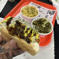 Chilli dog mac n greens   at The Soulful Vegan in Akron