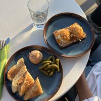 Vegan foie gras to the left and danish rye with home made fermented cashew cheese and cloudberry jam (just amazing!)  at Chewie's Bar in Stockholm