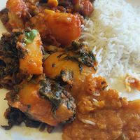 Sag aloo Dahl masala and vege special at Akash in Horsham