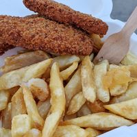 Vegan southern fried goujons and chips at Sandy's in Folkestone