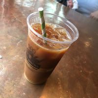 Coffee with plant milk at The Works Cafe in Brattleboro