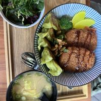 Pumpkin krokets rice and vegan gyoza   at Takumi in Eindhoven