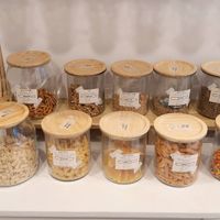 dry food refill station: pasta, snacks, nuts #Veganuary at Thanks To Zero Waste - 덕분애 제로웨이스트샵 in Seoul