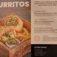 Vegan Burrito on the menu (17€, served with some fries) at Bonito Kitchen & Cocktails in Mallorca