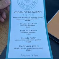 Vegan menu at Mystilli Roof Garden in Rhodes