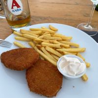 Vegan chicken snitchel  at Mystilli Roof Garden in Rhodes