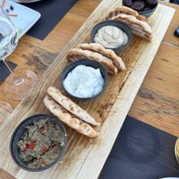 Dip selection - hummus was nice at Mystilli Roof Garden in Rhodes
