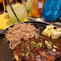 Jerk tofu with rice and peas. Delicious. at Turtle Bay in Oxford