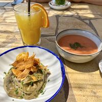 Gazpacho + baba ganoush  at Pura Vida in Mallorca