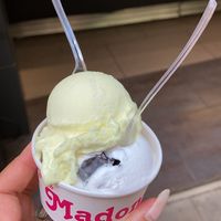 Glace vegan avec une boule ananas (piña) et une boule stracciatella   at Madonna Vegan in Figueres