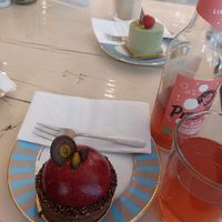 Cherry Lady Pastry and something with raspberry pistaccio in the back at Isabella Glutenfeie Pâtisserie in Frankfurt
