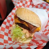 Vegan bacon cheeseburger at Juicy J's Smoked Burgers in Poulsbo