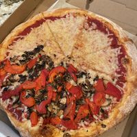Half cheese, half mushroom and roasted red peppers at GT Pizza in Lutherville-timonium