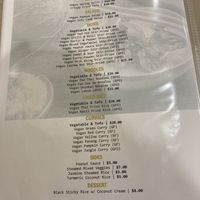 Vegan menu  at Manly Thai in Manly West