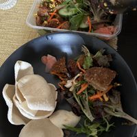 Mushroom crackers and nam tok gai tod  at Cookatoo Kitchen in Richmond