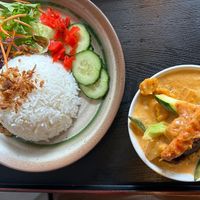 Red vegan duck curry - delicious   at Cookatoo Kitchen in Richmond
